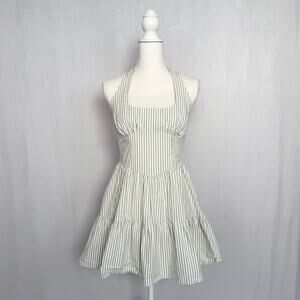 Wild Fable Green White Stripe Halter Fit & Flare Mini Dress, Size Medium